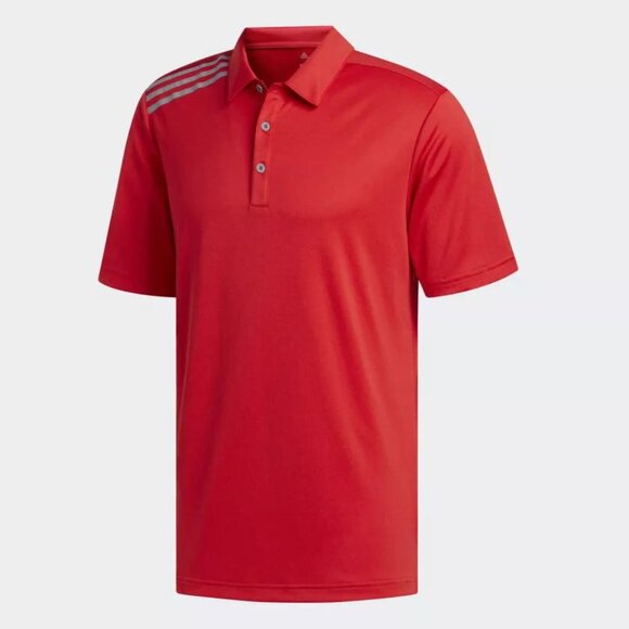 Adidas Men's 3 Stripe Golf Polo Shirt UPF 50+ Performance Mesh Size 2XL Red/Gray - Picture 1 of 5